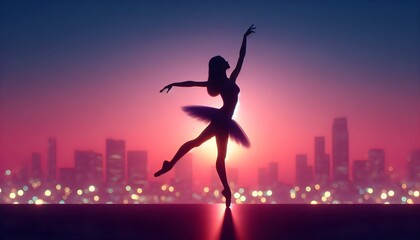 Naklejka premium scenic view of a silhouette of a ballerina dancer performing in theatre