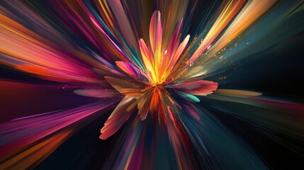 Abstract Colorful Explosion with Vivid Lines and Glowing Center.