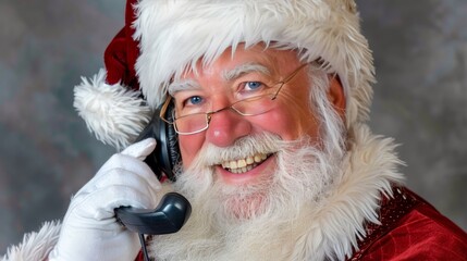 Joyful Santa Claus on a Vintage Phone Call, Sharing Holiday Cheer and Festive Greetings