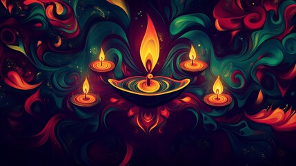 A vibrant illustration of candles surrounded by colorful swirls, symbolizing light and celebration.