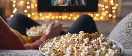 A cozy living room scene with a person curled up on a sofa