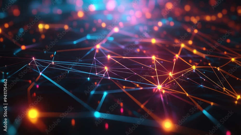 Poster abstract network connection with glowing nodes and lines.