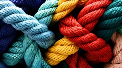 Colorful Knotted Ropes and Twines, Symbolizing Strength in Diverse Collaboration for Success