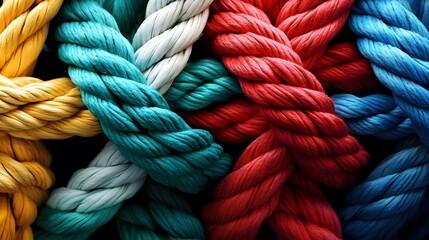 Colorful Knotted Ropes and Twines, Symbolizing Strength in Diverse Collaboration for Success