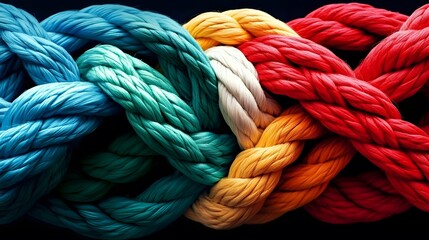 Colorful Knotted Ropes and Twines, Symbolizing Strength in Diverse Collaboration for Success