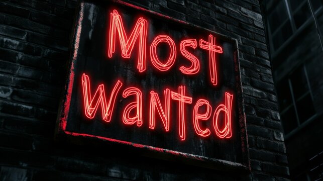 A striking neon 'Most wanted' sign contrasts the surrounding darkness, suggesting themes of intrigue and urban adventure, set against a moody, modern cityscape.