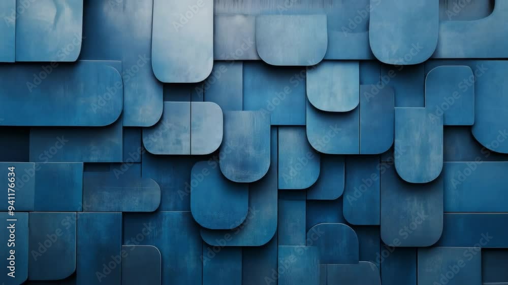 Poster abstract 3d blue plates arranged in a checkerboard pattern