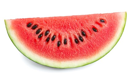 Juicy Watermelon Slice with Vibrant Red Flesh and Seeds on White Background