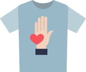 Gray t-shirt with a hand and heart symbol, representing volunteer work and compassion.