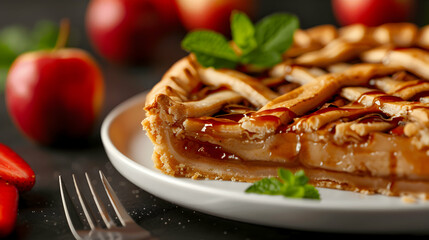 Fototapeta premium Apple Pie With Vanilla Ice Cream Romantic 