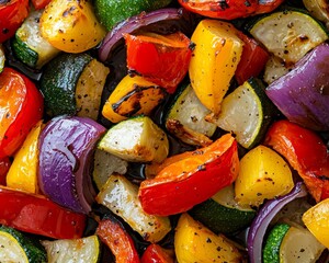 Juicy roasted vegetables in a balsamic glaze, vibrant colors, healthy and flavorful side dish