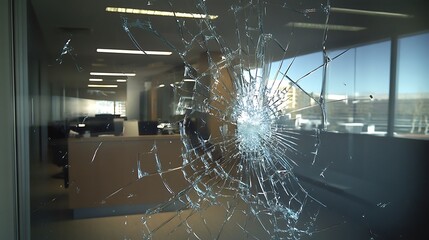 Impact and Fragmentation - Glass Partition Shattered by Elbow, Rear View