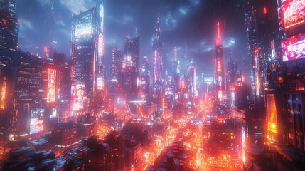 futuristic urban waste collectors in neonlit cityscape robotic arms sorting holographic trash vibrant energy trails cyberpunk aesthetic