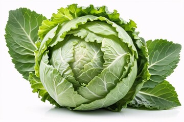 Fototapeta premium Fresh green cabbage isolated on white background.