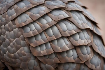 A close up of armadillo armor with overlapping gray and brown scales, AI Generated