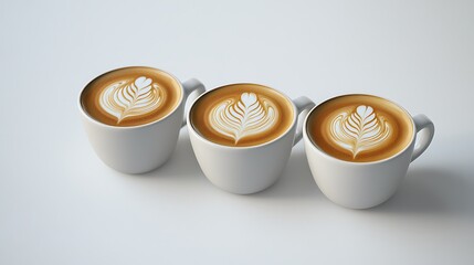 Levitating Latte Art Designs in High Resolution Studio Quality - Commercial Photography Masterpiece with Hyper Realistic Details on White Background