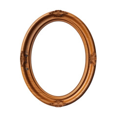 Vintage oval wooden frame with intricate carvings, isolated on transparent background, PNG