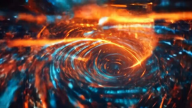 Abstract scene with red and blue energy flows and vortex movements