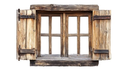 Vintage Wooden Window Frame on White Studio Background - Nostalgic Home Decor Element with...