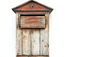 Vintage Wooden Postbox on White Background - Retro Mailbox Concept