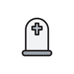 Fototapeta premium Gravestone flat icon, Halloween theme flat icon vector design illustration, isolated on white background. 