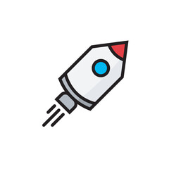 Rocket flat icon, space ship vector design illustration, isolated on white background. 