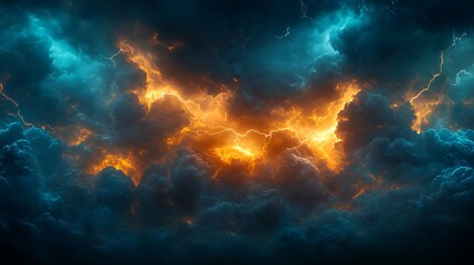 Fototapeta premium Dramatic stormy sky with lightning and dark clouds.