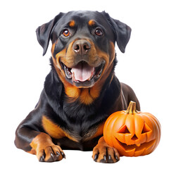 Fototapeta premium Dog in a vampire cloak and jackolantern on a white background Halloween Jack Russell Terrier in Count Dracula costume