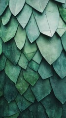 Obraz premium Abstract close-up of overlapping green leaves, creating a textured pattern that resembles scales or natural layers.