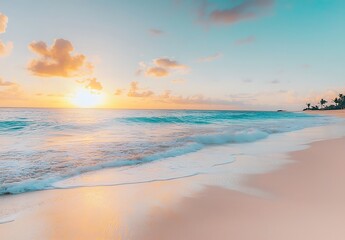 Serene Sunset Over a Tranquil Beach with Gentle Waves