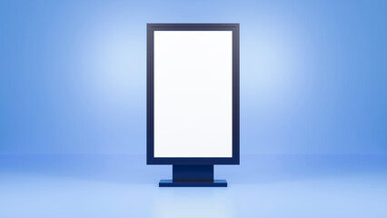 Blank billboard isolated on blue background. Blank billboard mock up. Blank street billboard poster stand mock up on blue background.