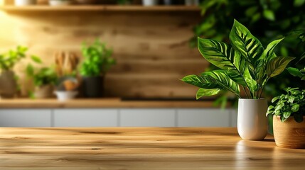 A kitchen with wooden countertops, open shelving, and modern appliances, designed to create a warm and welcoming space