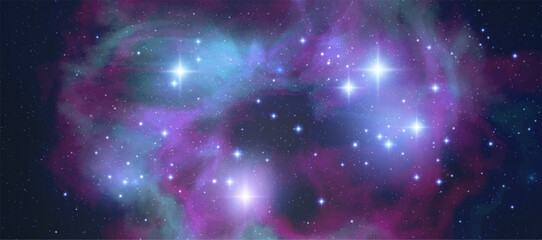 Space vector background with realistic nebula and shining stars. Magic colorful galaxy with stardust