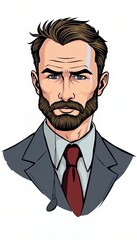 cartoon of a man with a beard and a suit and tie.