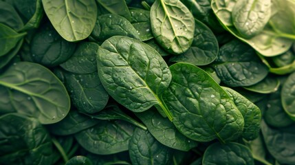Fresh Organic Spinach Leaves, Close-Up Vibrant Green Healthy Food Background for Diet and Wellness