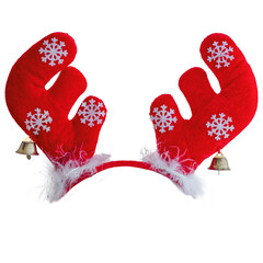 Christmas red and white deer headband with bells and snowflakes isolated
