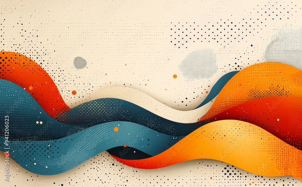 Poster Light-effect dynamic layers background with colorful wavy overlaps