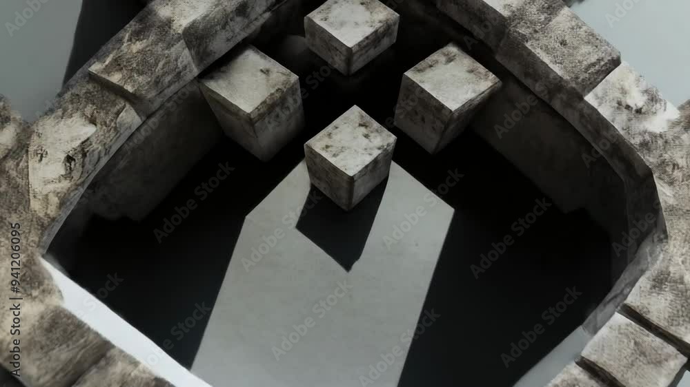 Poster abstract structure of metal cubes arranged in a complex geometric shape
