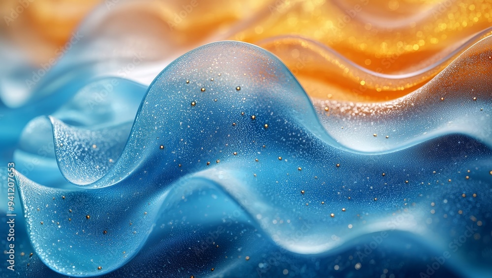Poster symbolizing fluidity and movement with 3d abstract waves on glossy surface