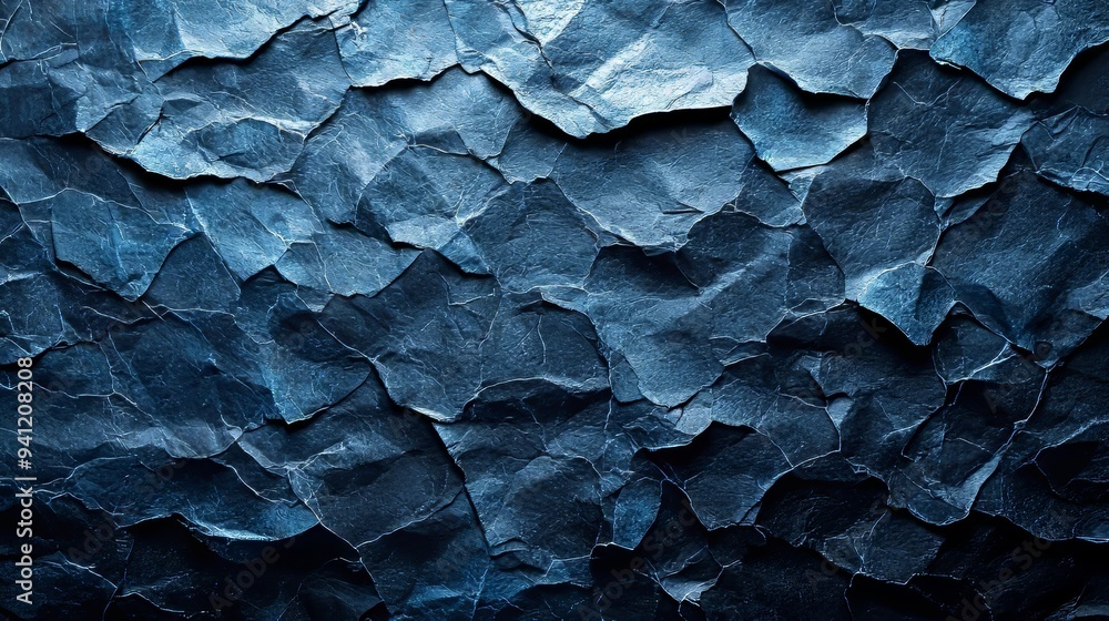 Poster texture of crumpled blue paper with highlights and shadows. abstract pattern.