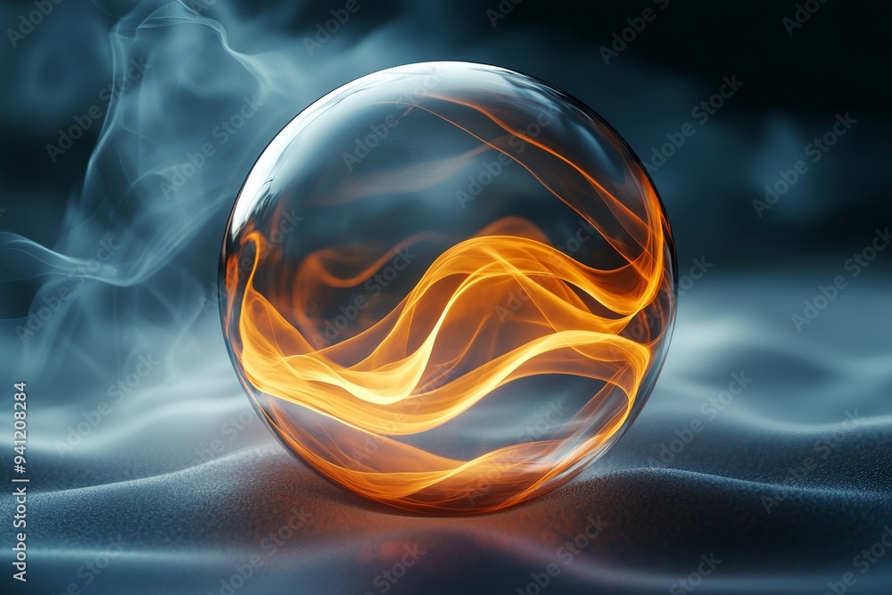 Poster light lines flowing around an abstract 3d sphere on a black background. concept of ai technology, sc