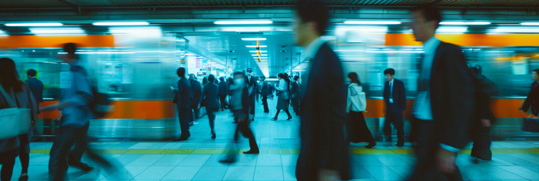 Underground platform in a big city where many businessmen come and go..