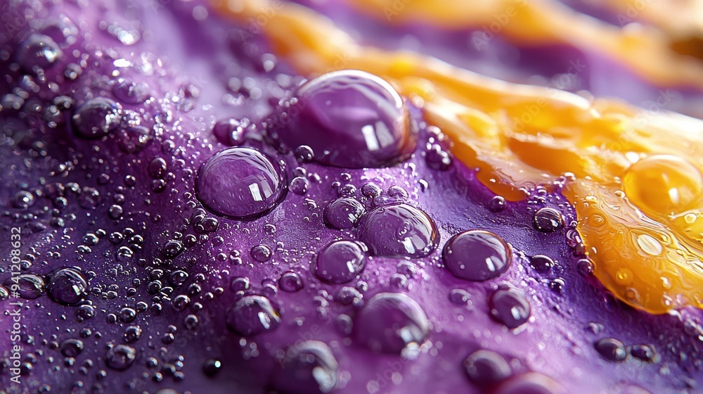 Fototapete decorative patterns created by dispersing purple and yellow soap bubbles in paint create an eye-catc