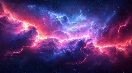 Obraz premium This vibrant abstract gradient background features dynamic energy lines radiating electric blue and purple hues, conveying an intense futuristic and technological aura.