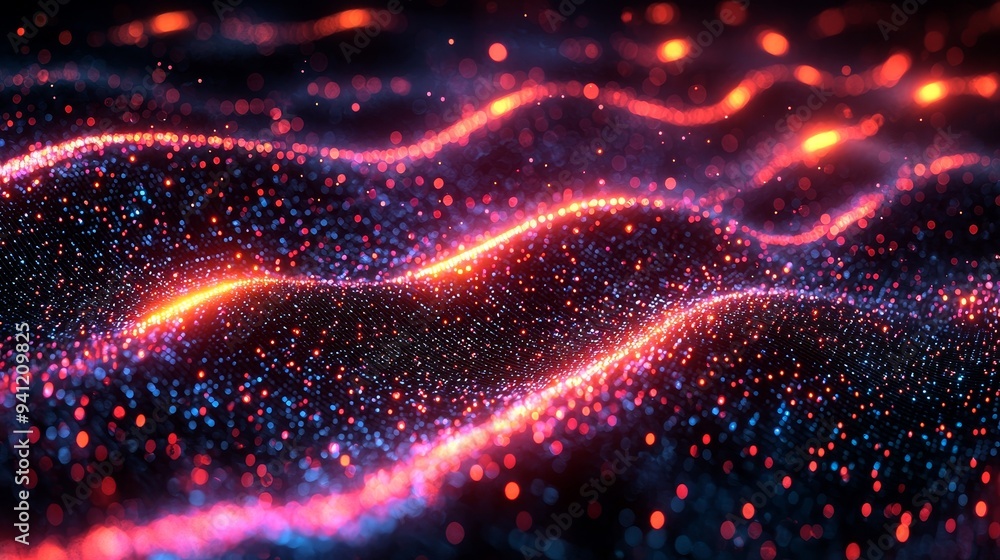 Poster in this abstract illustration, audio signals echo through a digital landscape, illustrating the rhyt