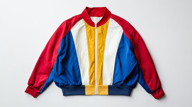 Vintage from eighties nylon tracksuit top jacket on white background