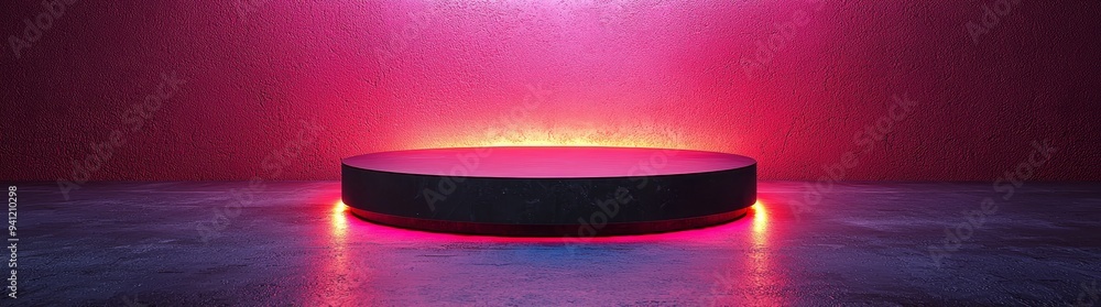 Poster Creating a dynamic and modern visual effect, this abstract geometric tunnel has red and black triangular shapes and glowing lights.