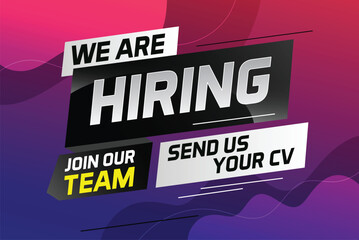 Hiring recruitment design for banner poster. We are hiring lettering with geometric shapes lines. Vector illustration typographic. Open vacancy design template


