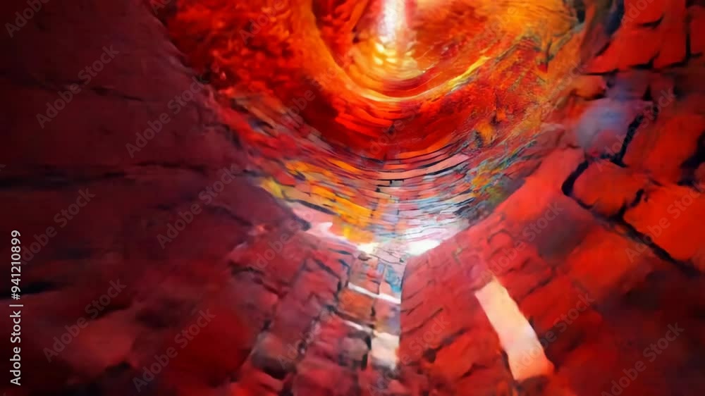 Aufkleber abstract tunnel with red and orange tiles curving into the distance, creating a vibrant and surreal 