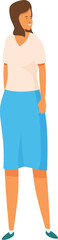 Young woman is standing and posing with one hand on her hip